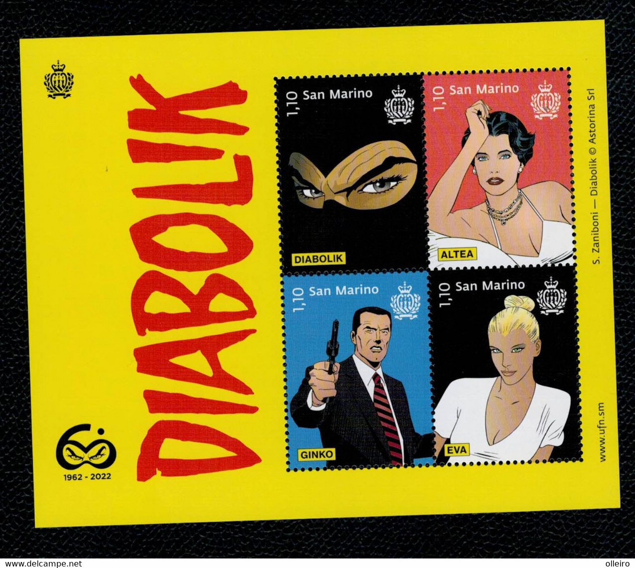 San Marino 2022 60° Anniversario Di Diabolik 4v In Foglietto Complete Set ** MNH - Nuovi