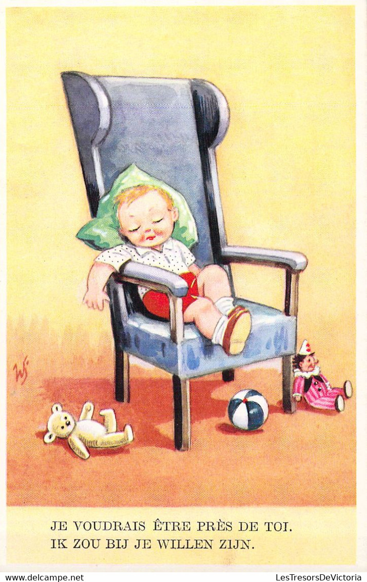 HUMOUR - Je Voudrais être Près De Toi - Sieste Dans Le Fauteuil - Jouet - Enfant - Carte Postale Ancienne - Humour
