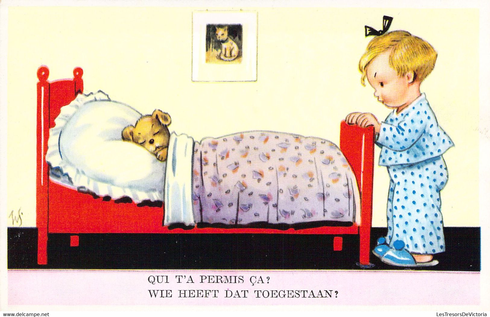 HUMOUR - Qui T'as Permis çà ! - Chien Dort Dans Le Lit De L'enfant - Carte Postale Ancienne - Humor