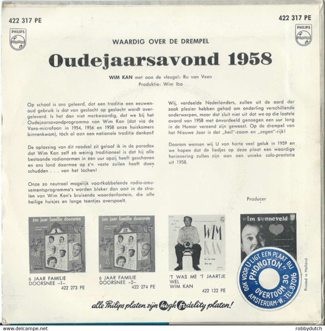 * 7" EP *  WIM KAN - OUDEJAARSAVOND 1958: WAARDIG OVER DE DREMPEL (Holland 1959 EX-) - Humor, Cabaret