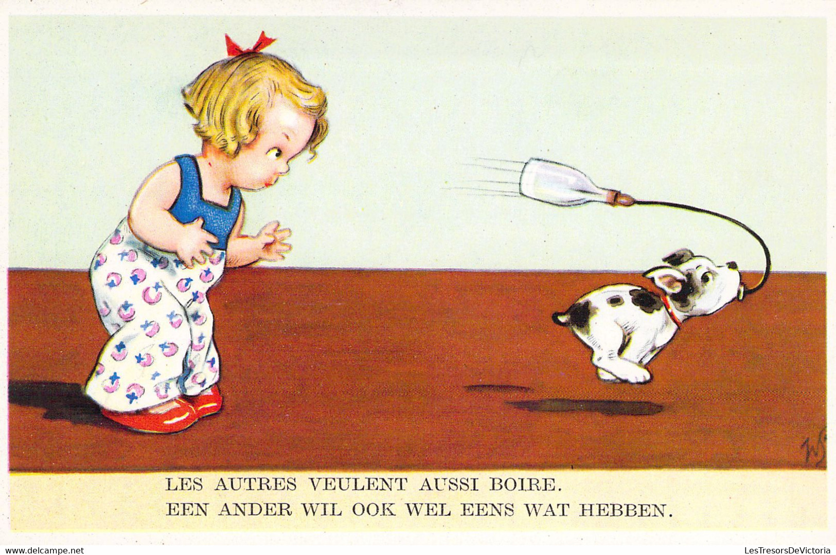 HUMOUR - Les Autres Veulent Aussi Boire - Chien Et Biberon - Enfant - Carte Postale Ancienne - Humor