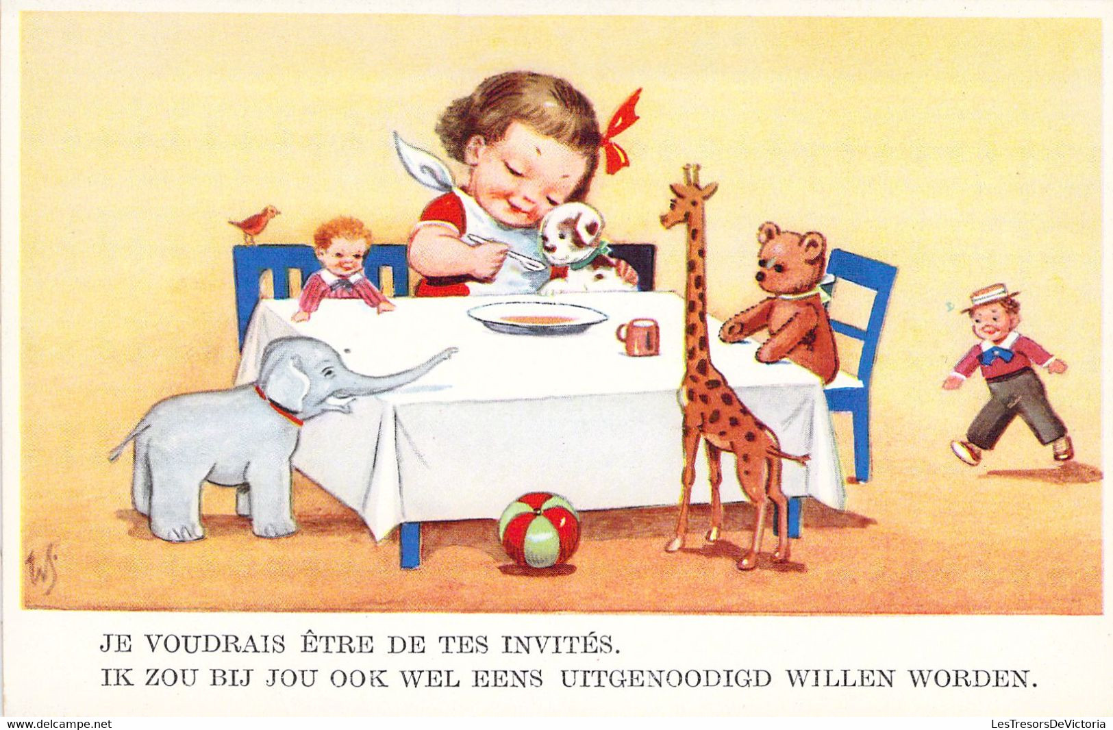 HUMOUR - Je Voudrais être De Tes Invités - Enfant à Table Avec Ses Jouets En Guise D'invités - Carte Postale Ancienne - Humour