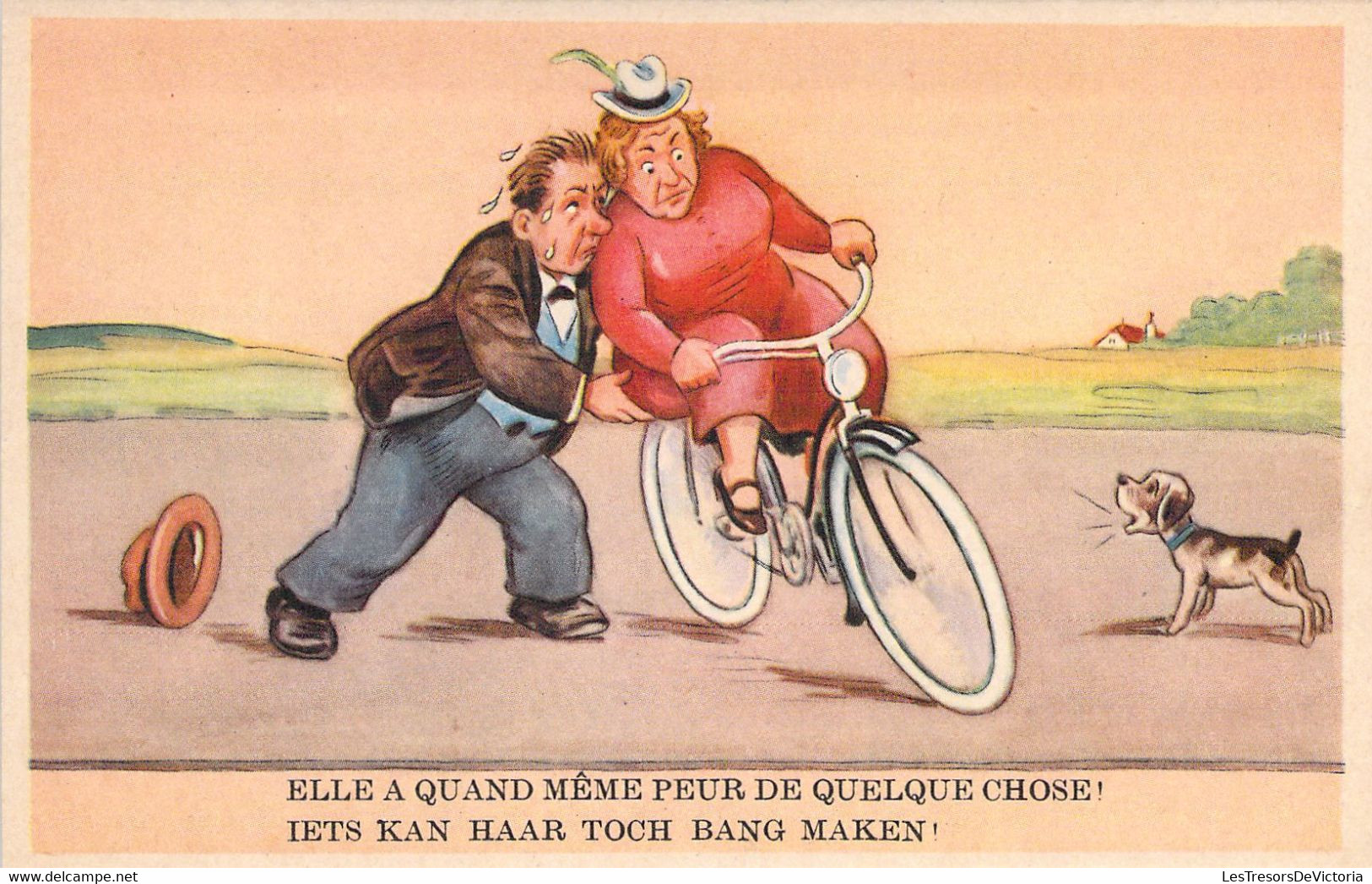 HUMOUR - Elle A Qu'en Même Peur De Quelque Chose! Femme En Vélo Et Son Mari - Carte Postale Ancienne - Humor