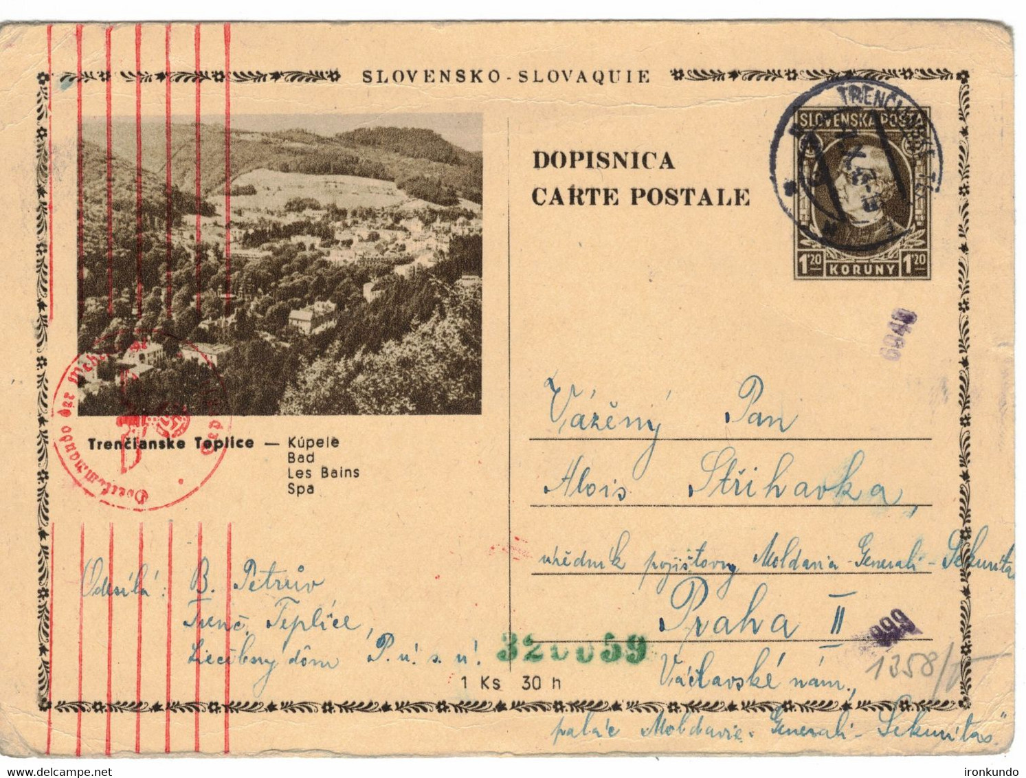 Trencianske  Teplice 1943 - Cartoline Postali