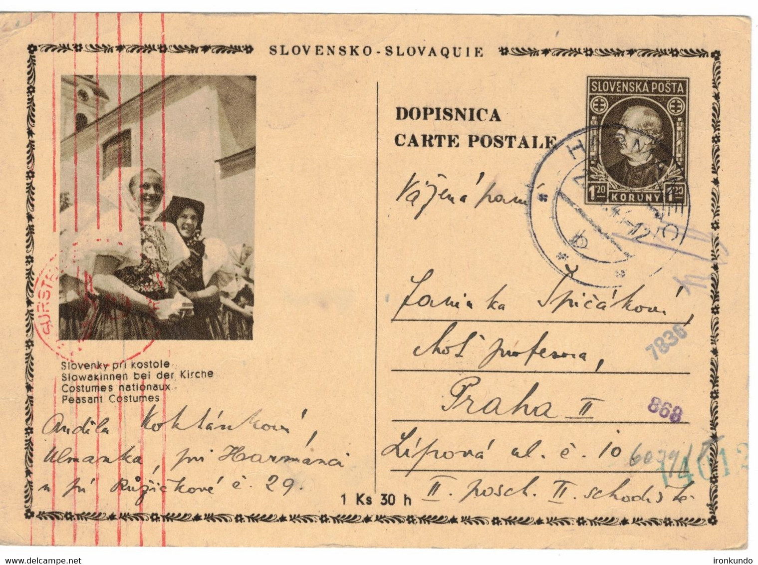 Hlinka 1,2K Slovenky Pri Kostole - Harmanec 1941 - Cartes Postales