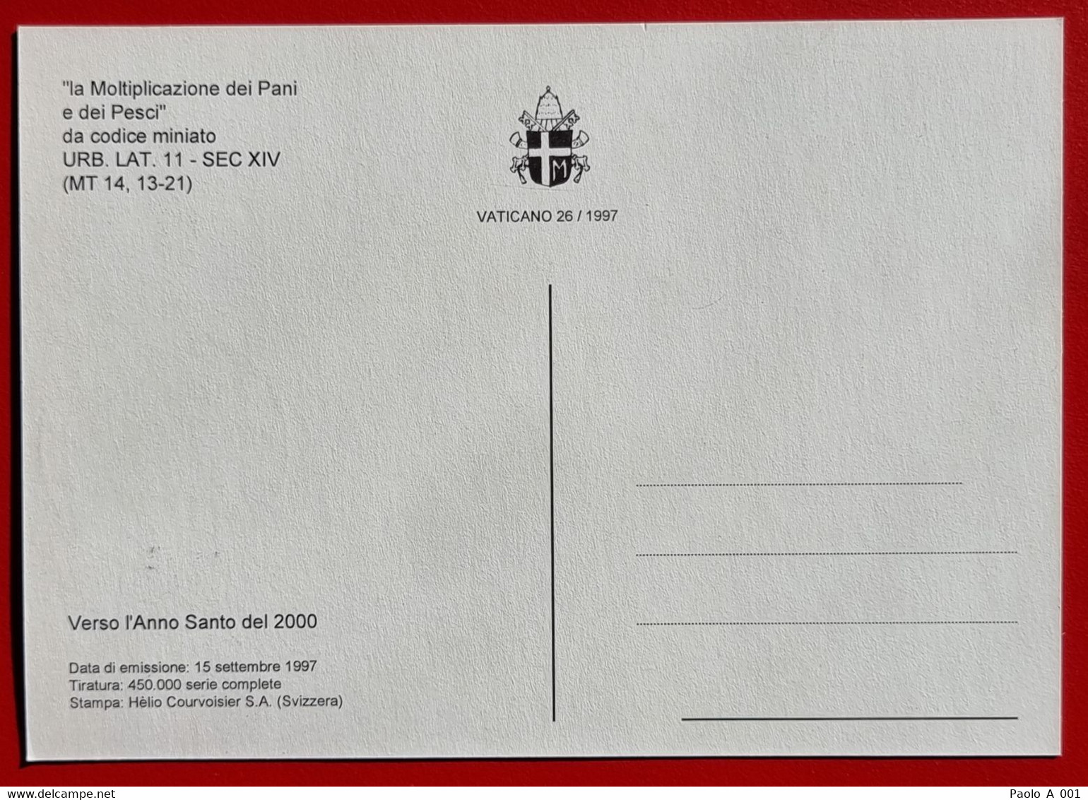 VATICANO VATIKAN VATICAN 1997 VERSO L'ANNO SANTO TOWARD THE HOLY YEAR 2000 MAXIMUM CARD - Cartas & Documentos