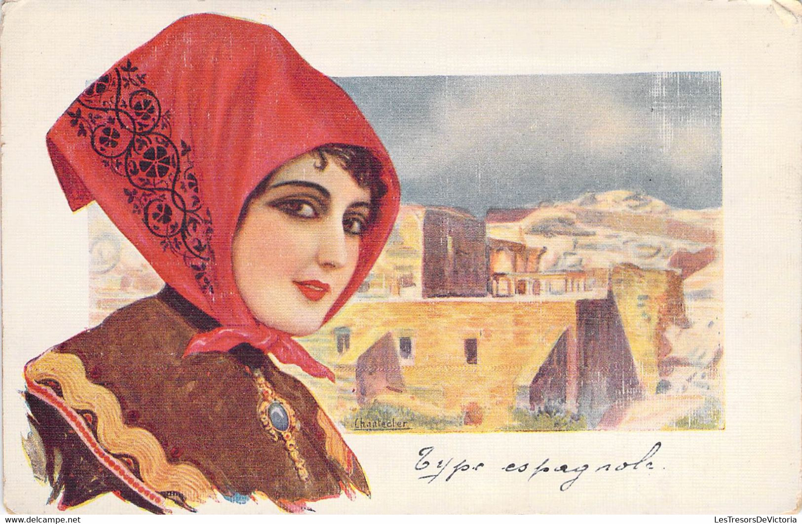 Fantaisies - Type Espagnol  - Chantecler - Femme Au Foulard Rouge - Caceres - Edit. Victoria - Carte Postale Ancienne - Women