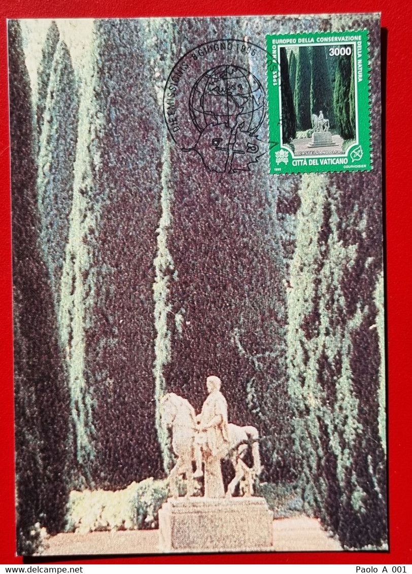 VATICANO VATIKAN VATICAN 1995 VIALE DEI CIPRESSI EQUESTRE CASTELGANDOLFO GARDENS HORSE STATUE MAXIMUM CARD - Storia Postale