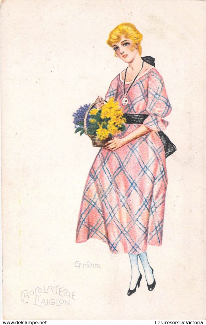 Fantaisies - Illustrateur - Grimm - Publicité - Chocolaterie L'aiglon - Colorisé - Fleur - Carte Postale Ancienne - Frauen