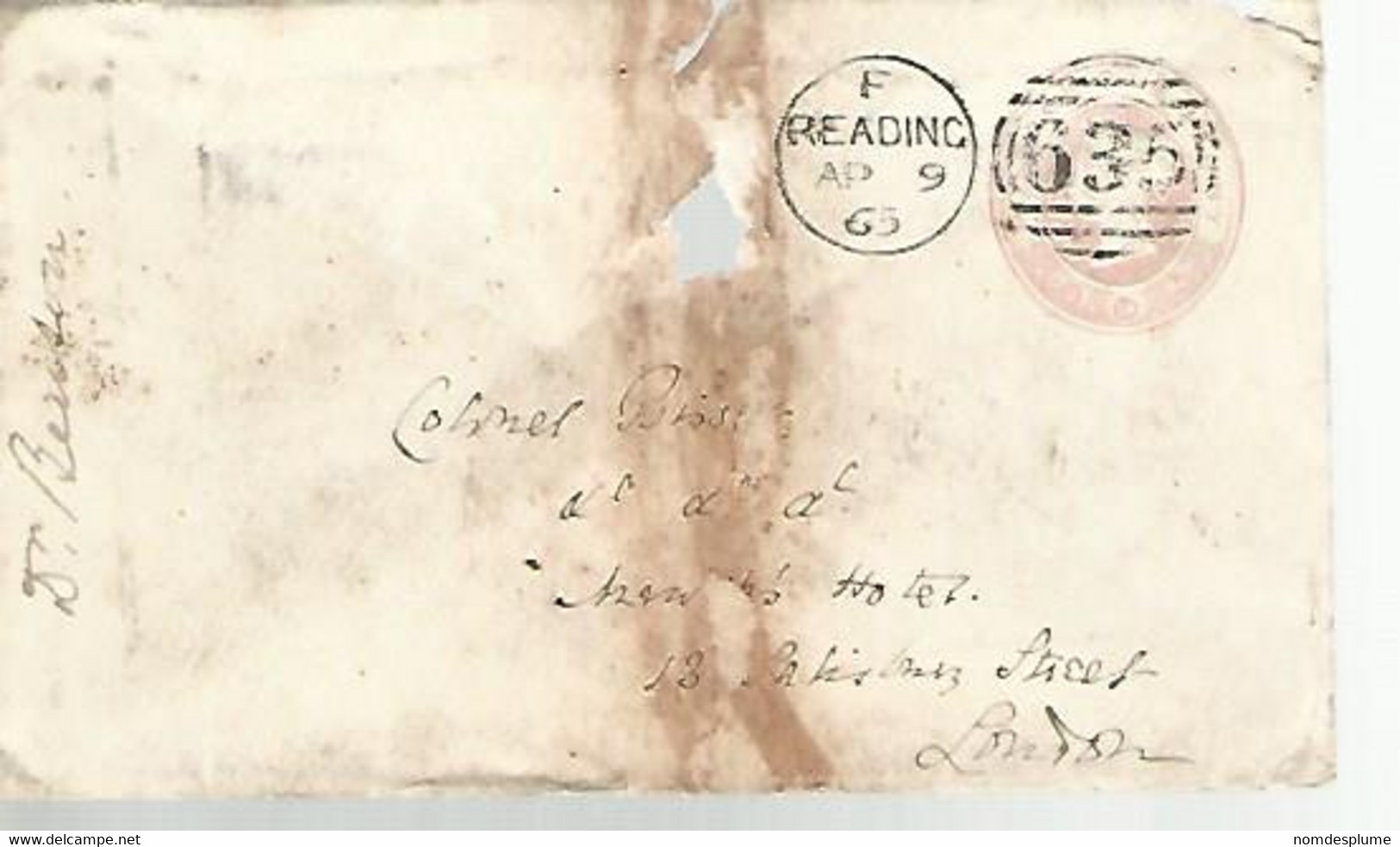 57785) Great Britain Queen Victoria Postal Stationery Reading 1865 Postmark Cancel Duplex - Storia Postale