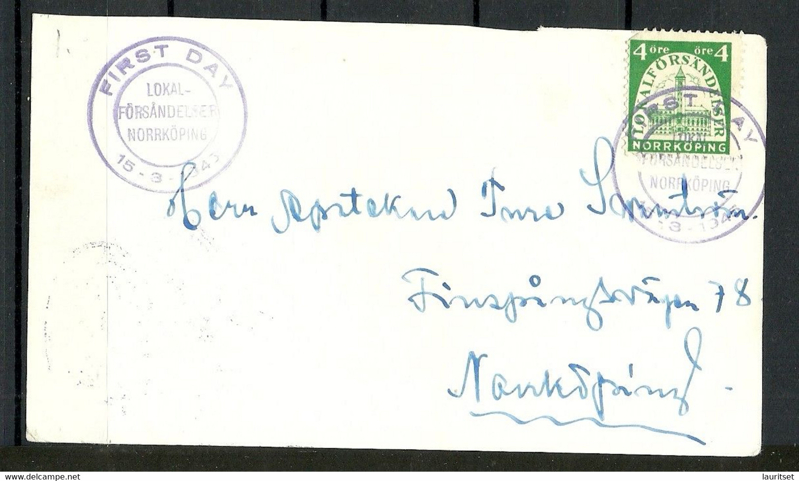 SCHWEDEN Sweden 1945 NORRKÖPING Local Private Post Card First Day 15.03.1945 Cancel With 4 öre Stamp - Emisiones Locales