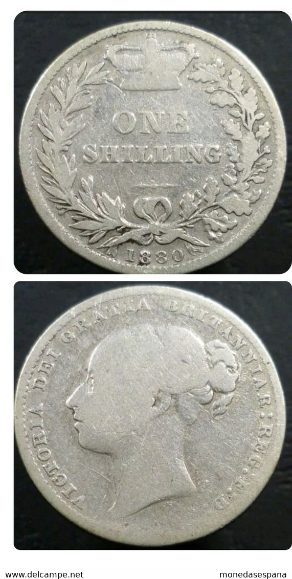 1 Shilling 1880 Great Britain Reino  Unido Silver - I. 1 Shilling
