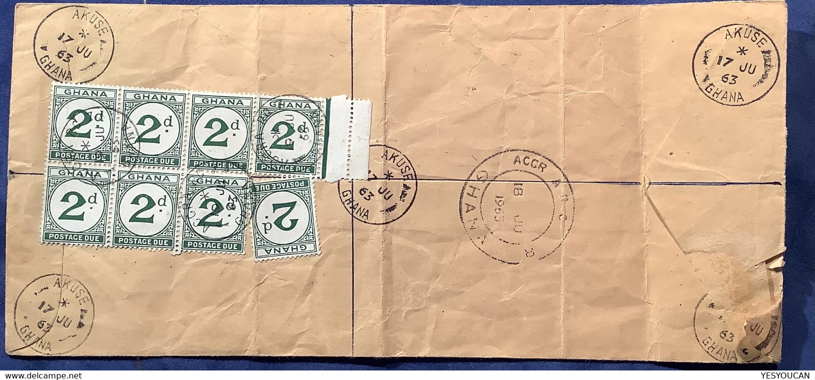 Ghana 1958 Postage Due 3d Large Multiple Cds ACCRA 1963 On RARE Registered Cover From AKUSE (Gold Coast - Ghana (1957-...)