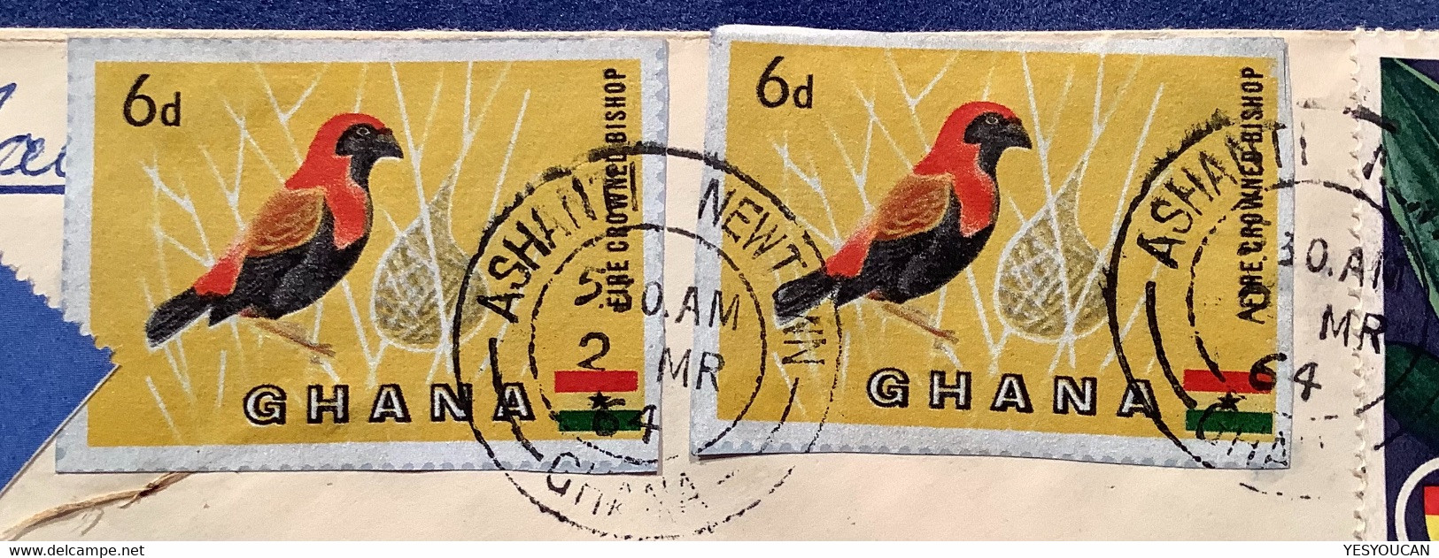 Ghana 6d Postal Stationery Aerogram Cut Out ASHANTI NEWTOWN 1964 (Gold Coast Bird Oiseau Aerogramm Aerogramme - Ghana (1957-...)