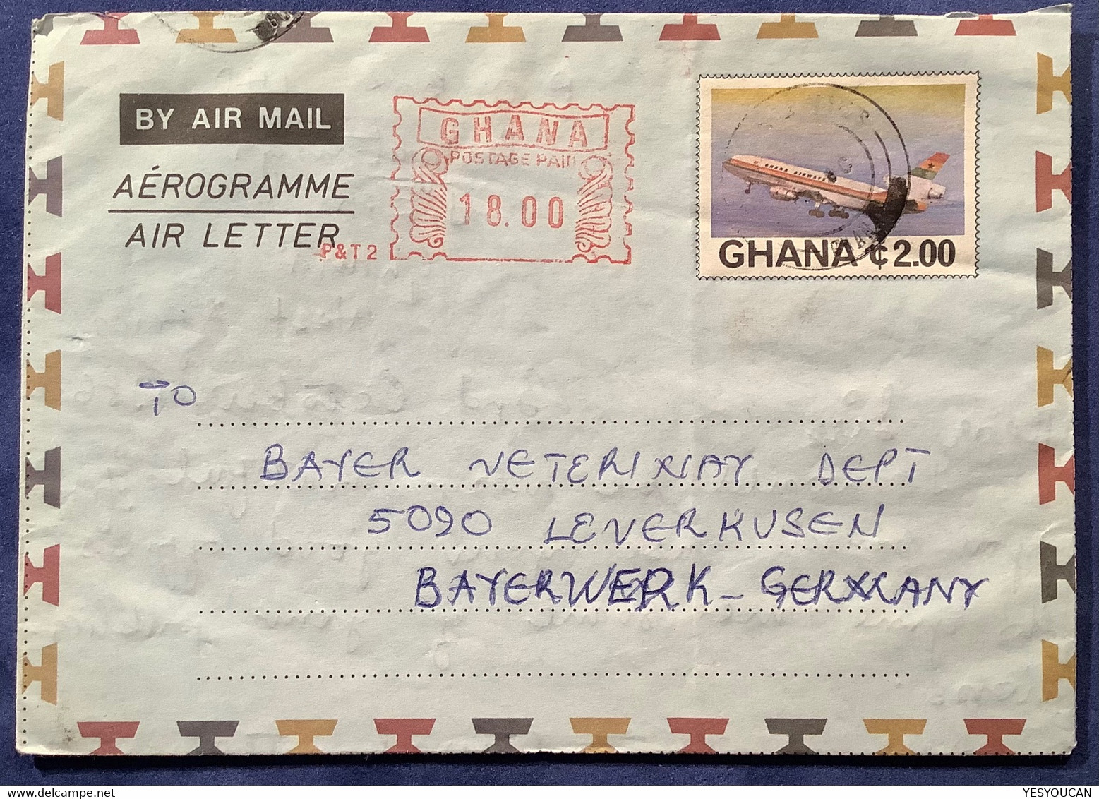 Ghana 1986 Postal Stationery Aerogram C2 Airplane + POSTAGE PAID 18.00  (Gold Coast Aerogramme Air Letter - Ghana (1957-...)