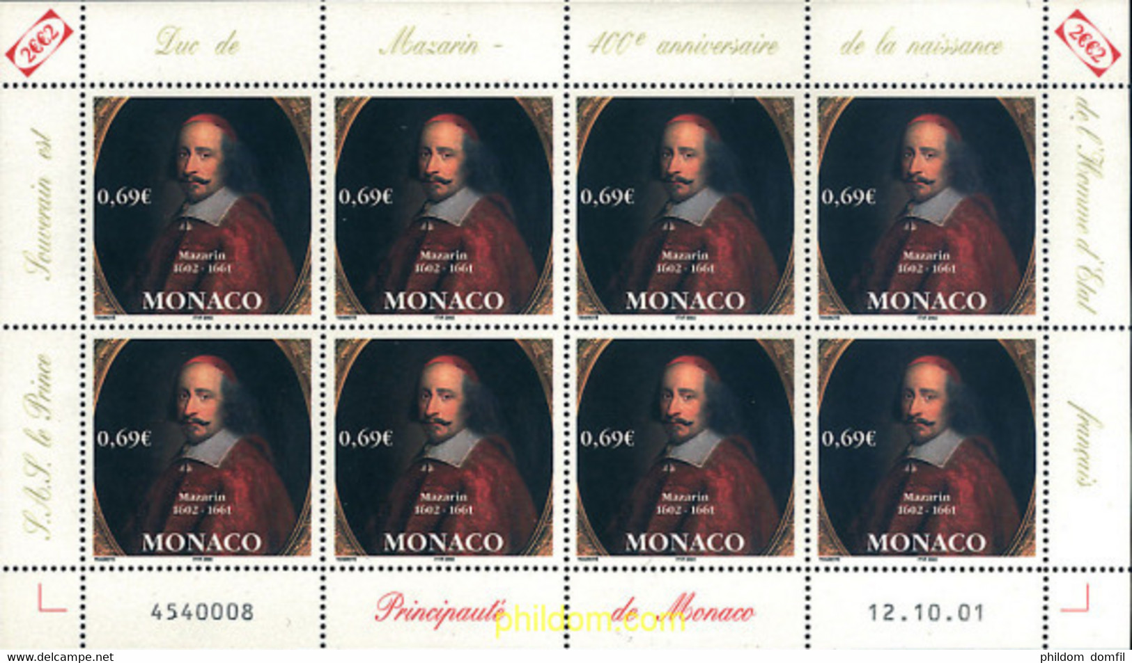 8687 MNH MONACO 2002 400 ANIVERSARIO DEL NACIMIENTO DE JULES MAZARIN - Otros & Sin Clasificación