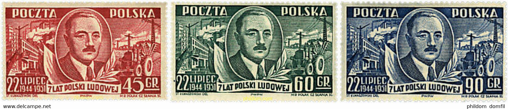 43996 MNH POLONIA 1951 7 ANIVERSARIO DE LA REPUBLICA POPULAR - Non Classés