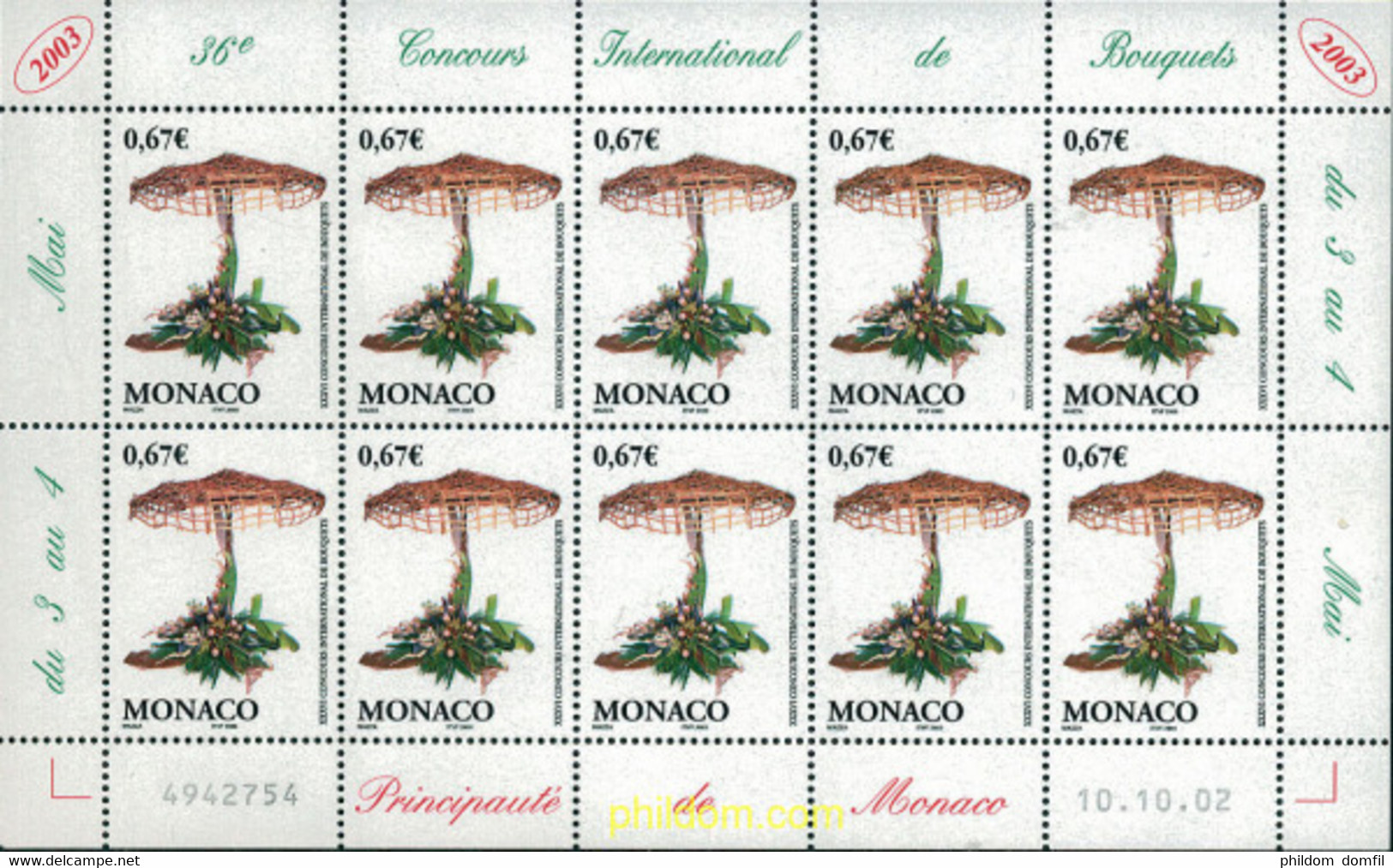104239 MNH MONACO 2002 CONCURSO INTERNACIONAL DE RAMOS DE FLORES - Other & Unclassified