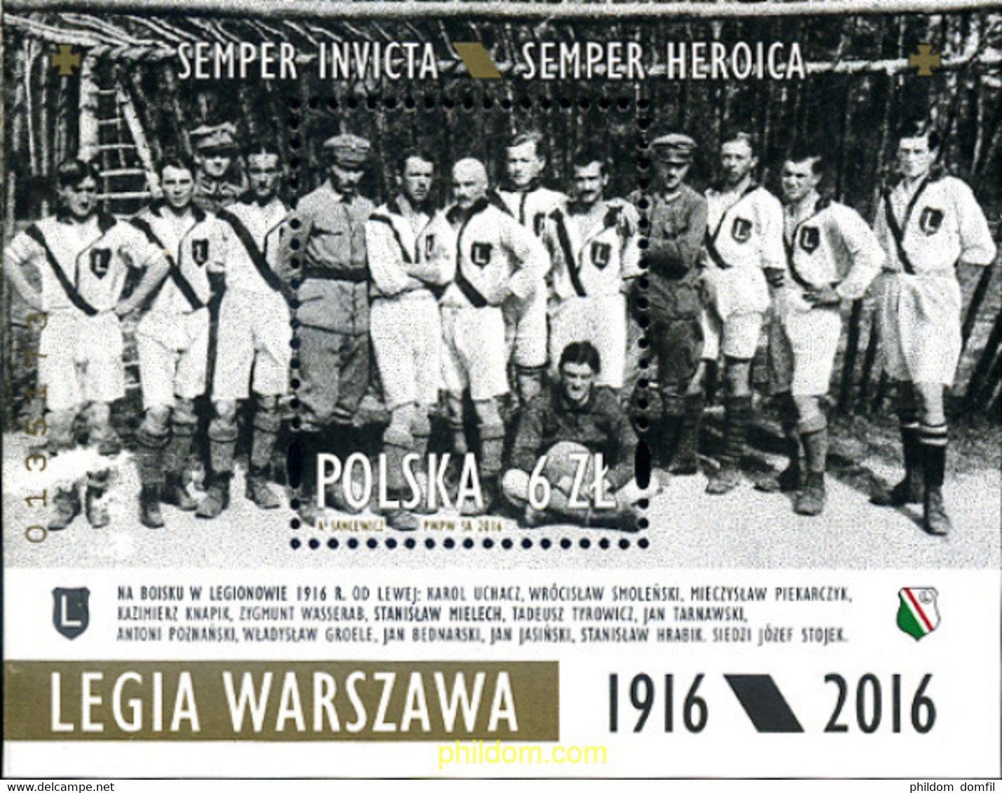 363766 MNH POLONIA 2016 FUTBOL - LEGIA DE VARSOVIA - Zonder Classificatie