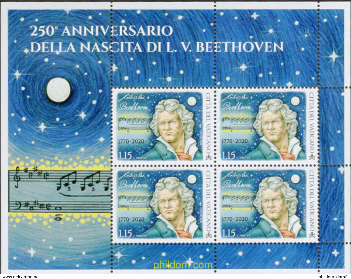 639532 MNH VATICANO 2020 250 ANIVERSARIO DEL NACIMIENTO DE LUDWIG VAN BEETHOVEN - Gebruikt