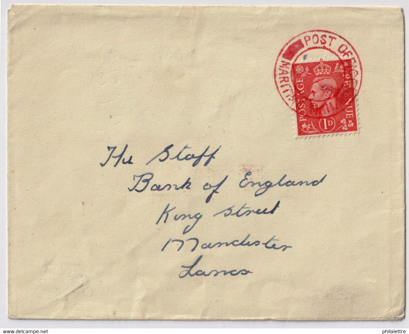 GREAT BRITAIN - Undated "POST OFFICE / MARITIME MAIL" Double Circle DS (SG14/193) On SG486 1d Pale Scarlet On Cover - Covers & Documents