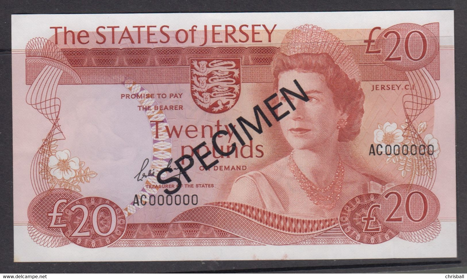Jersey Banknote Twenty Pound (Pick 14bs)  SPECIMEN Overprint Code AC - Superb UNC Condition - Jersey