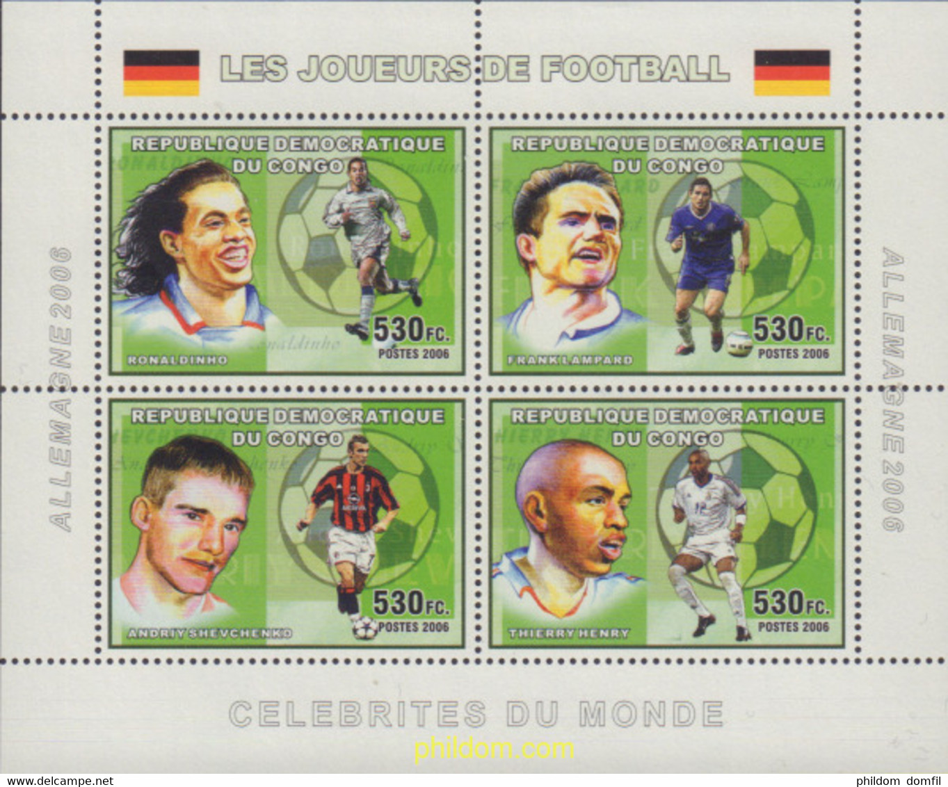 228561 MNH CONGO. República Democrática 2006 GRANDES JUGADORES DEl FUTBOL - Usados