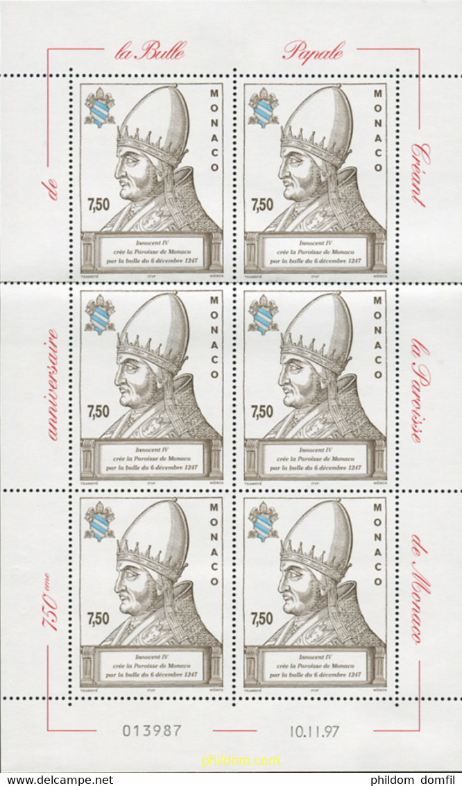 11850 MNH MONACO 1997 750 ANIVERSARIO DE LA CREACION DE LA PARROQUIA DE MONACO - Sonstige & Ohne Zuordnung