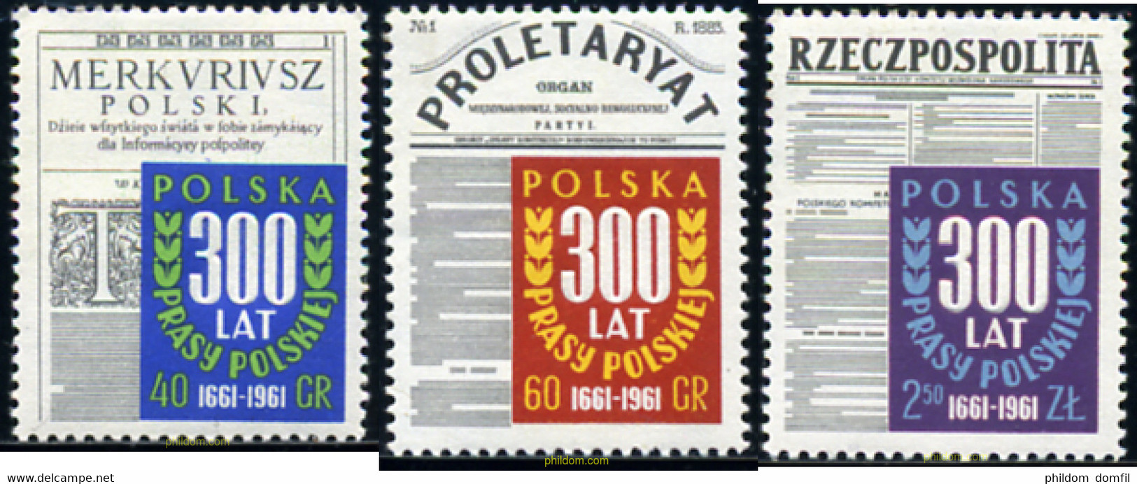 166413 MNH POLONIA 1961 300 ANIVERSARIO DE LA PRENSA - Sin Clasificación