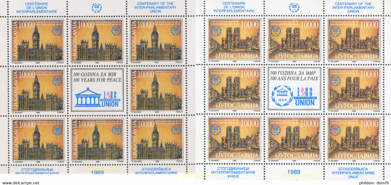 287456 MNH YUGOSLAVIA 1989 CENTENARIO DE LA UNION INTERPARLAMENTARIA - Collections, Lots & Séries