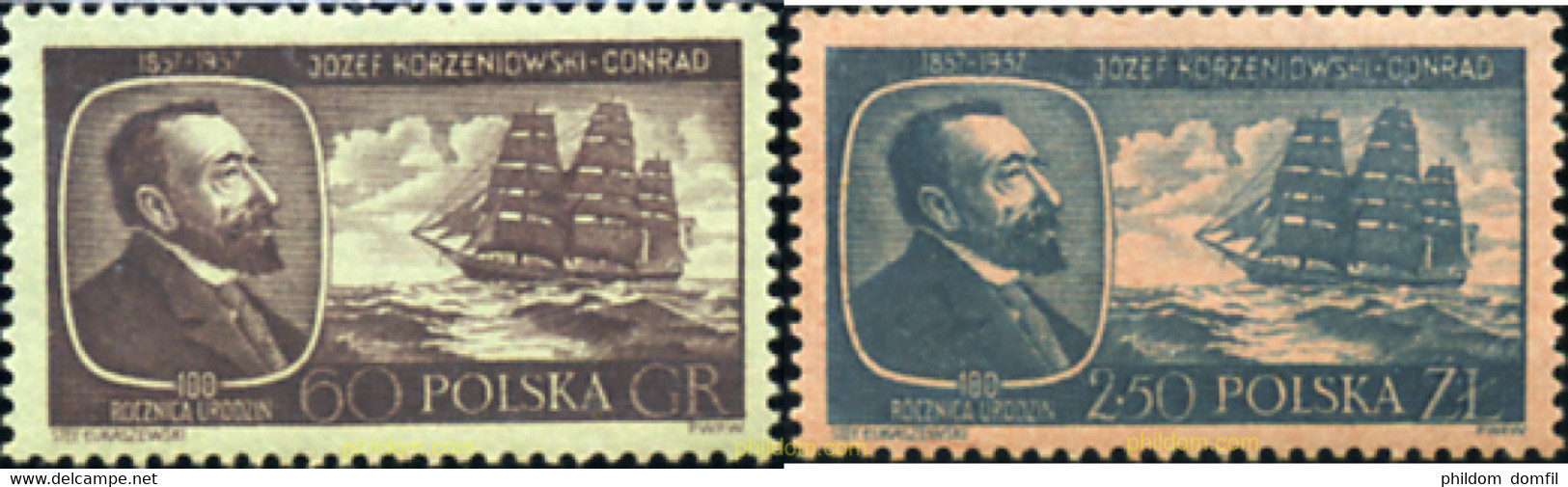 166322 MNH POLONIA 1957 CENTENARIO DEL NACIMIENTO DE JOSEF KORZENIOWSKI-CONRAD - Sin Clasificación