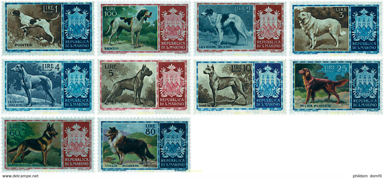 208724 HINGED SAN MARINO 1956 PERROS DE RAZA - Used Stamps