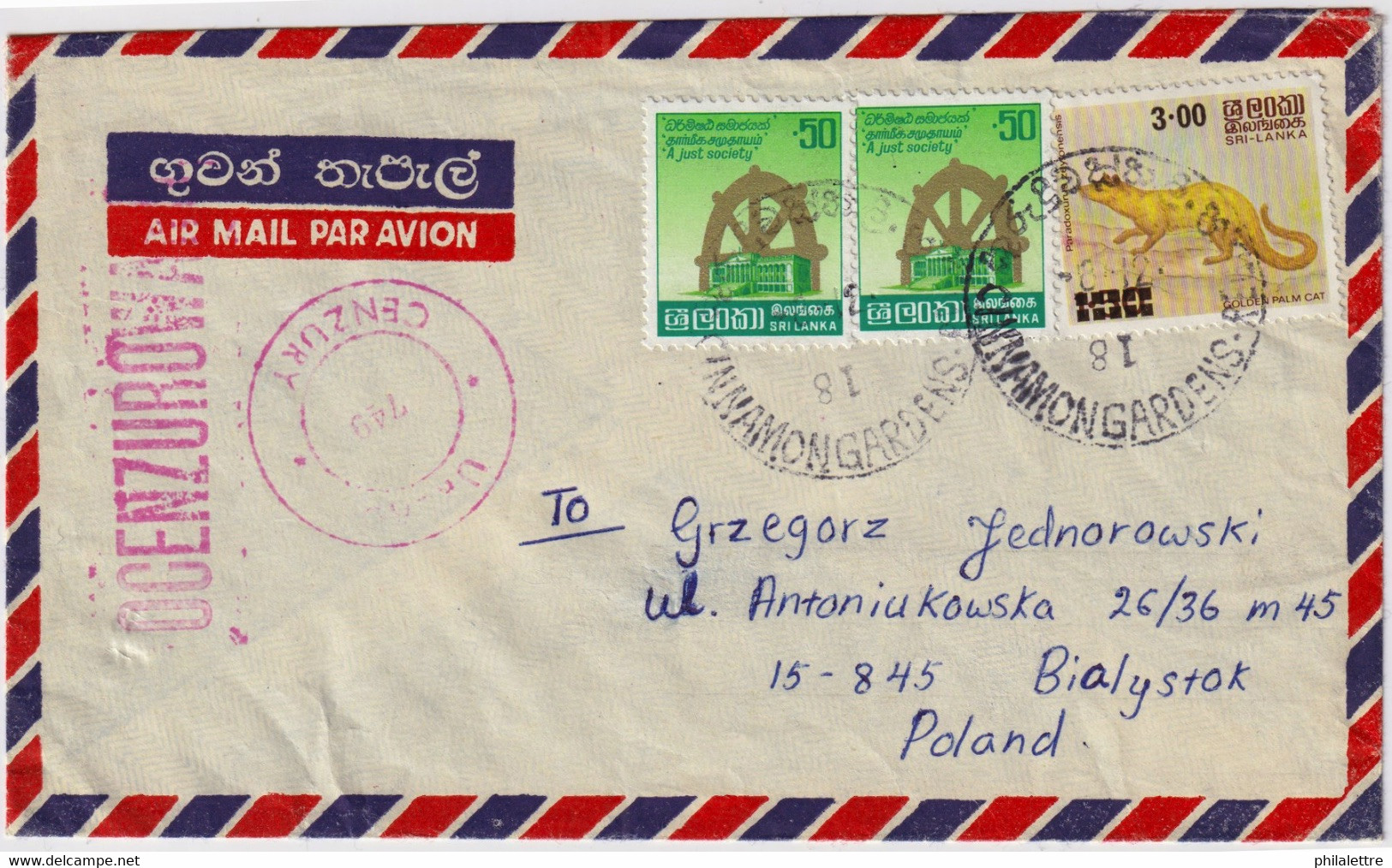 POLOGNE / POLAND - 1981 CENSORED Incoming Air Mail Cover From Sri Lanka - (SOLIDARNOSC Period) - Lettres & Documents