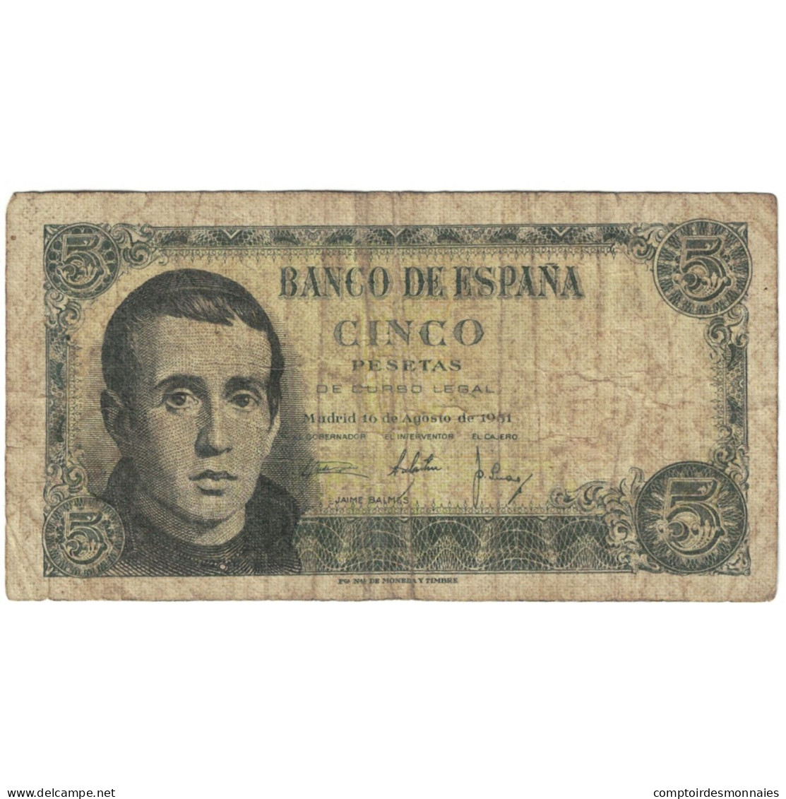 Billet, Espagne, 5 Pesetas, 1951-08-16, KM:140a, B - 5 Pesetas