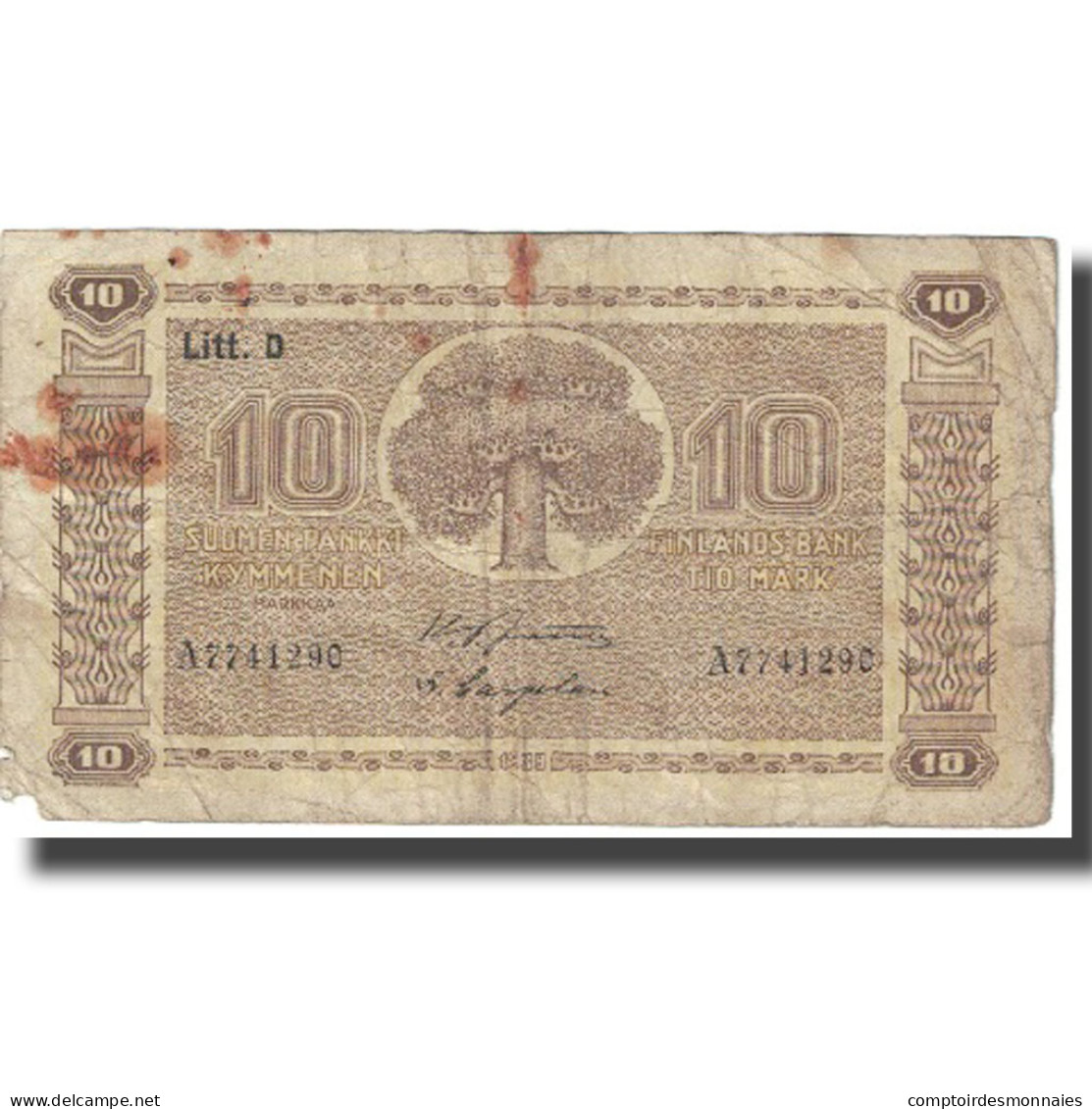 Billet, Finlande, 10 Markkaa, KM:70a, B - Finlande