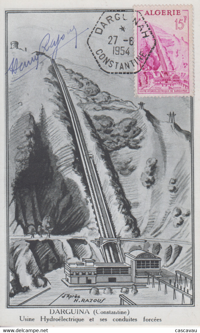 Carte  Maximum  1er  Jour  ALGERIE   Usine  Hydroélectrique  De  DARGUINA   1955 - Cartes-maximum