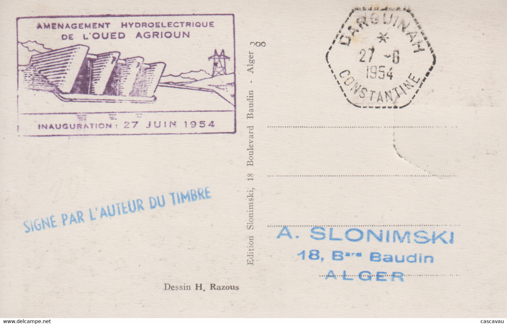 Carte  Maximum  1er  Jour  ALGERIE   Usine  Hydroélectrique  De  DARGUINA   1955 - Maximum Cards