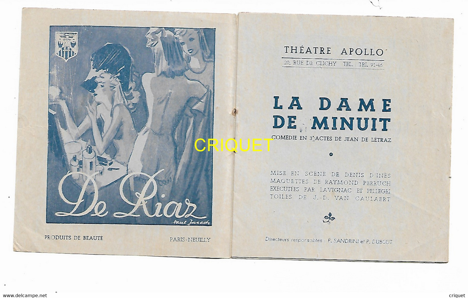 Programme Du Théatre Apollo, La Dame De Minuit, Nombreuse Publicités Illustrées ( Morvan, ... ) - Programmes