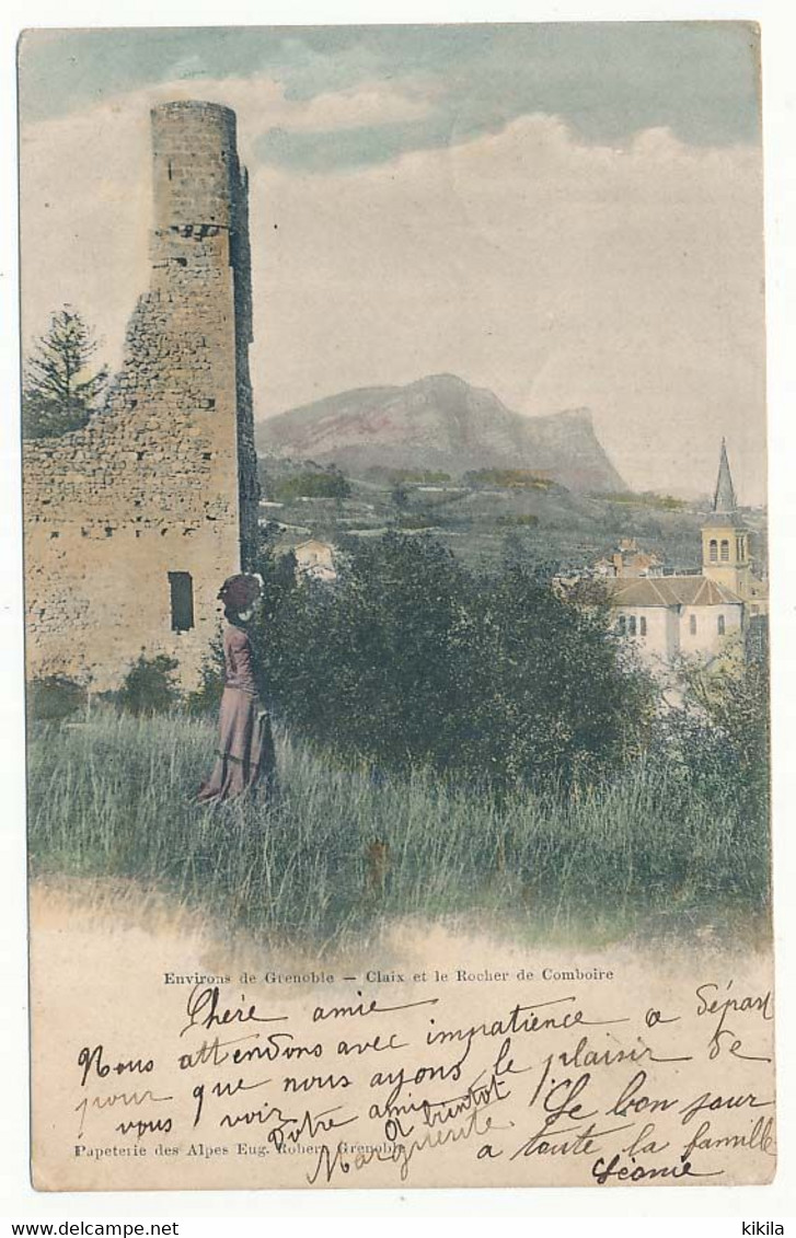 CPA 9 X 14 Isère CLAIX Et Le Rocher De Comboire - Environs De Grenoble  Jeune Femme Ruine église Carte Précurseur - Claix