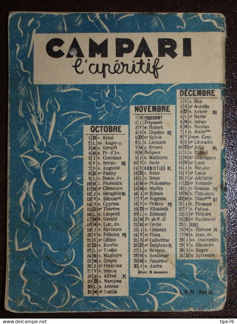 Petit Calendrier De Poche  Memor Vademecum De Poche Pour Tous 1939 Apéritif Campari - 50 Pages - Petit Format : 1921-40