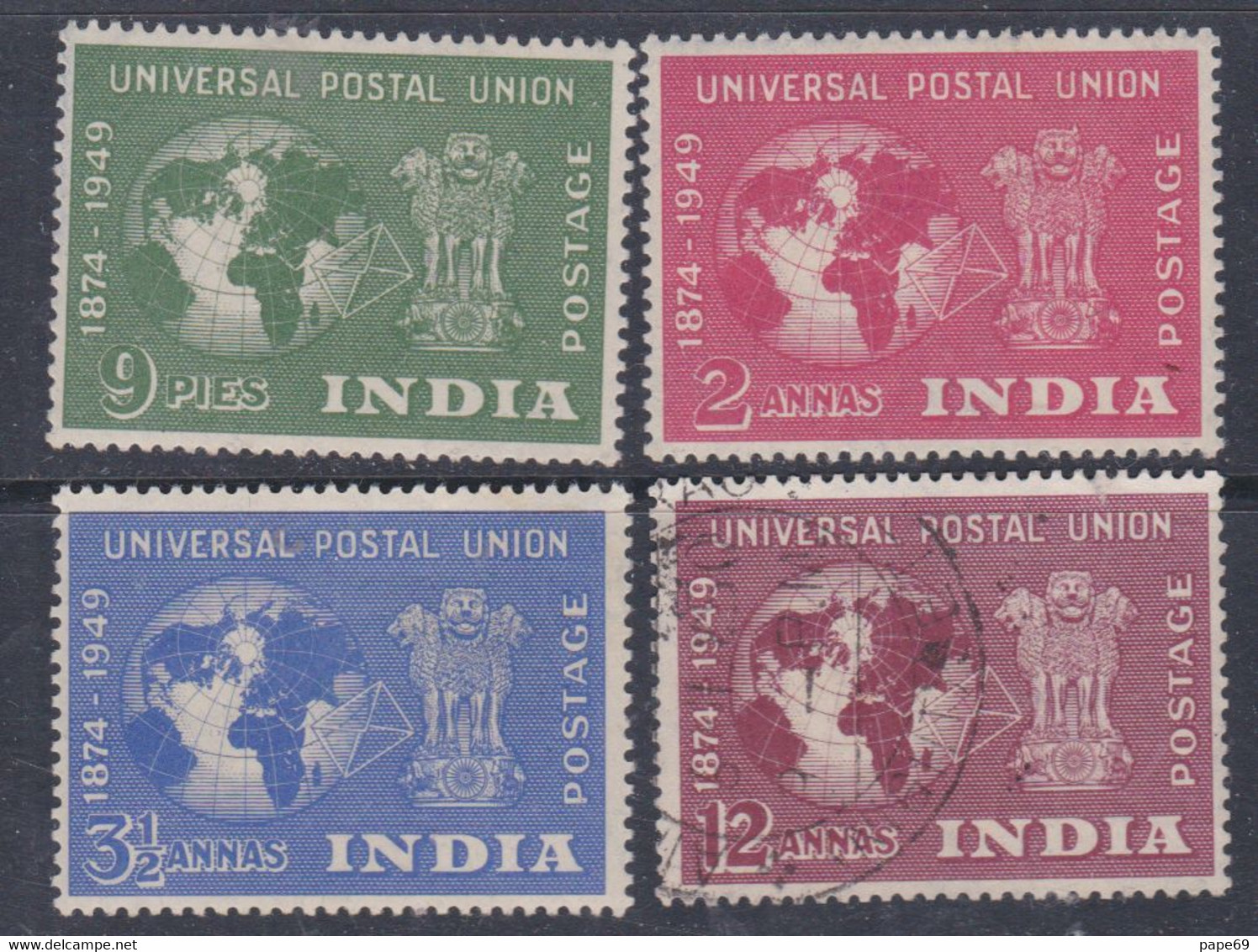 Inde N° 23 / 26  X, O, 75è Anniversaire De L' U. P. U. Les 4 Valeurs Trace De Charnière ( Le 26 Oblitéré) Sinon TB - Unused Stamps
