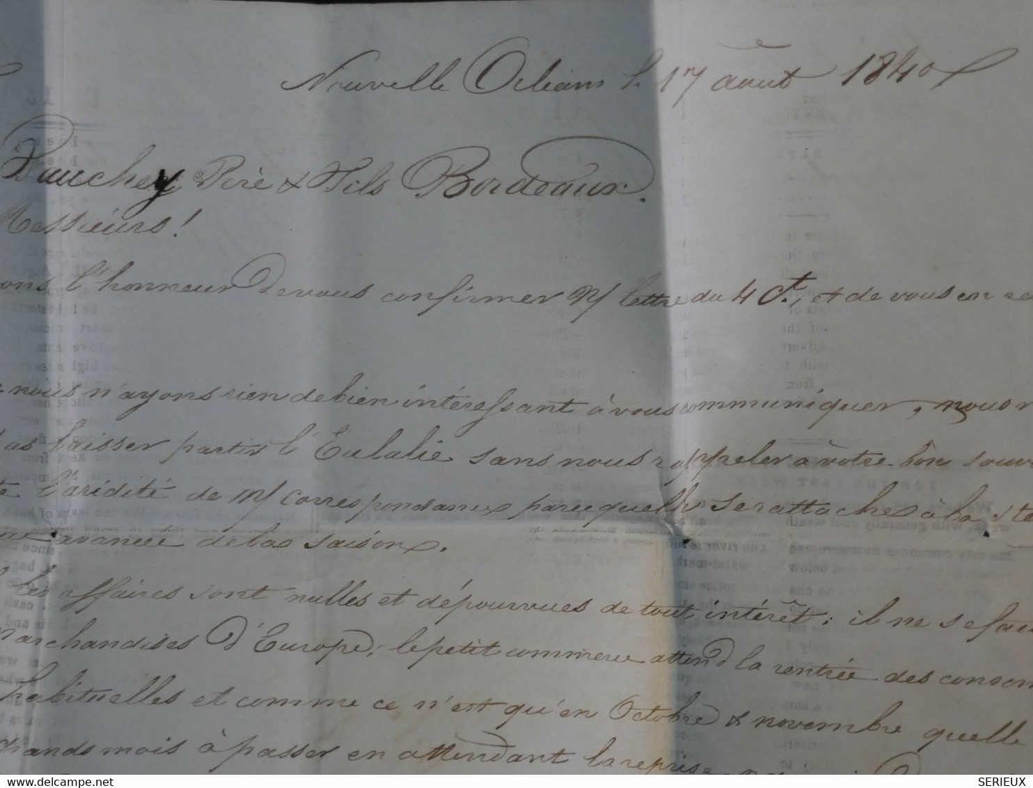 AM 24 USA  BELLE LETTRE   1840 NEW ORLEANS A  BORDEAUX FRANCE  +JOURNAL +AFFRANCH.PLAISANT + - …-1845 Préphilatélie