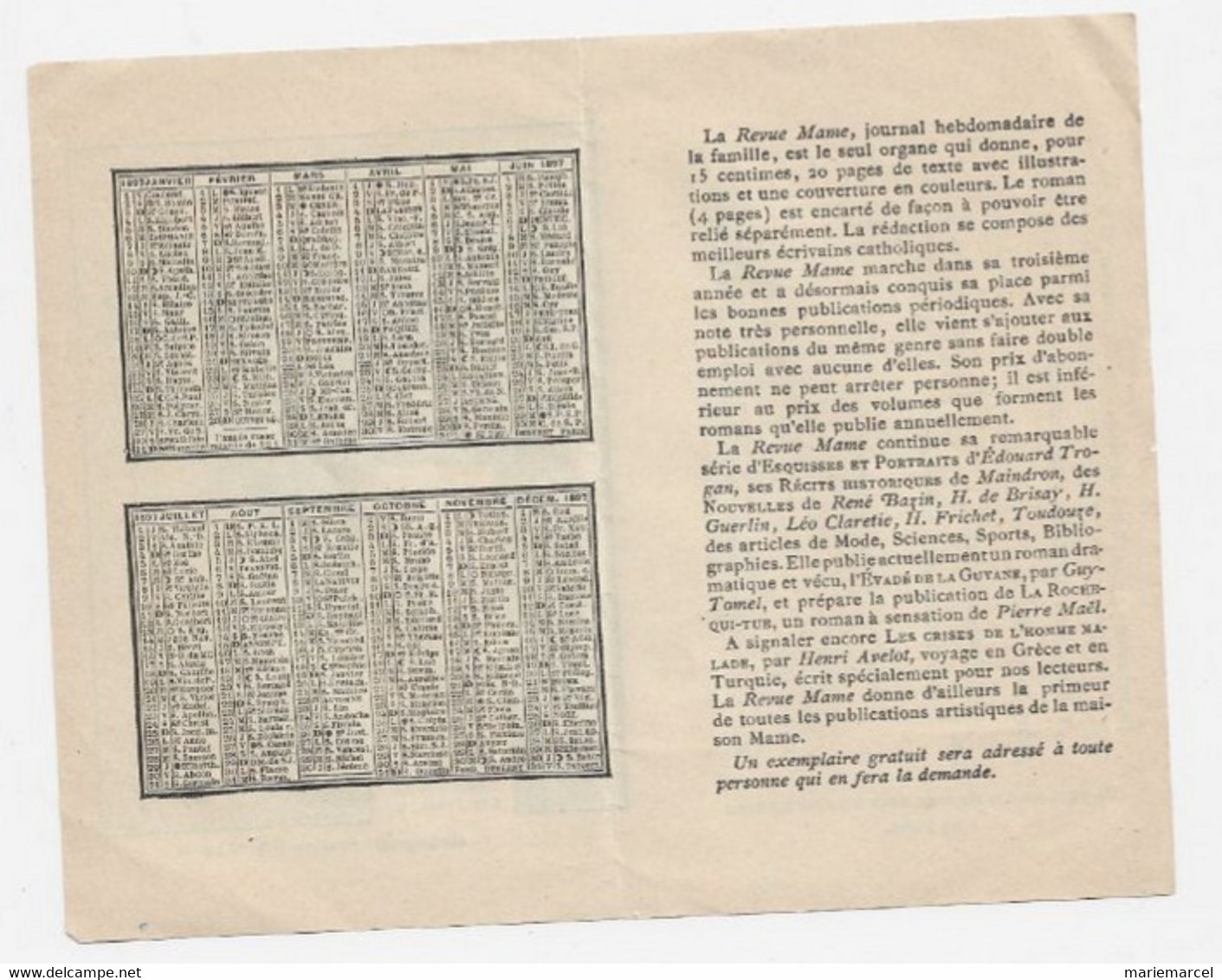 Calendrier 1897. LA REVUE MAME. 37 TOURS. Religieux. - Tamaño Pequeño : ...-1900