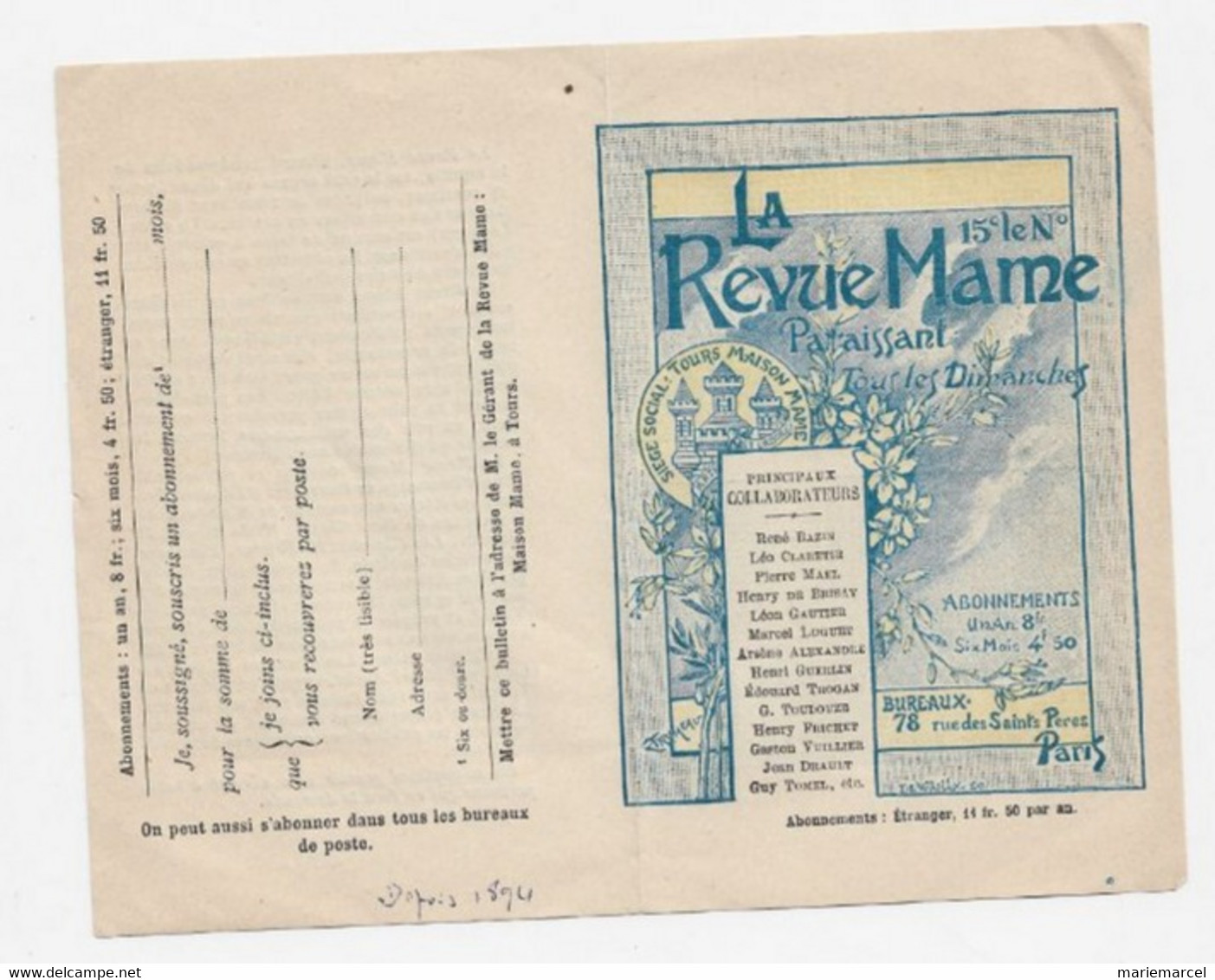 Calendrier 1897. LA REVUE MAME. 37 TOURS. Religieux. - Small : ...-1900