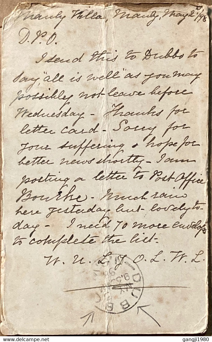 AUSTRALIA  NEW SOUTH WALES STATE 1898, STATIONERY CARD USED, FOLD, NSW  MANLY 103 DUPLEX,  DUBBO  & SYDNEY TOWN CANCEL - Lettres & Documents