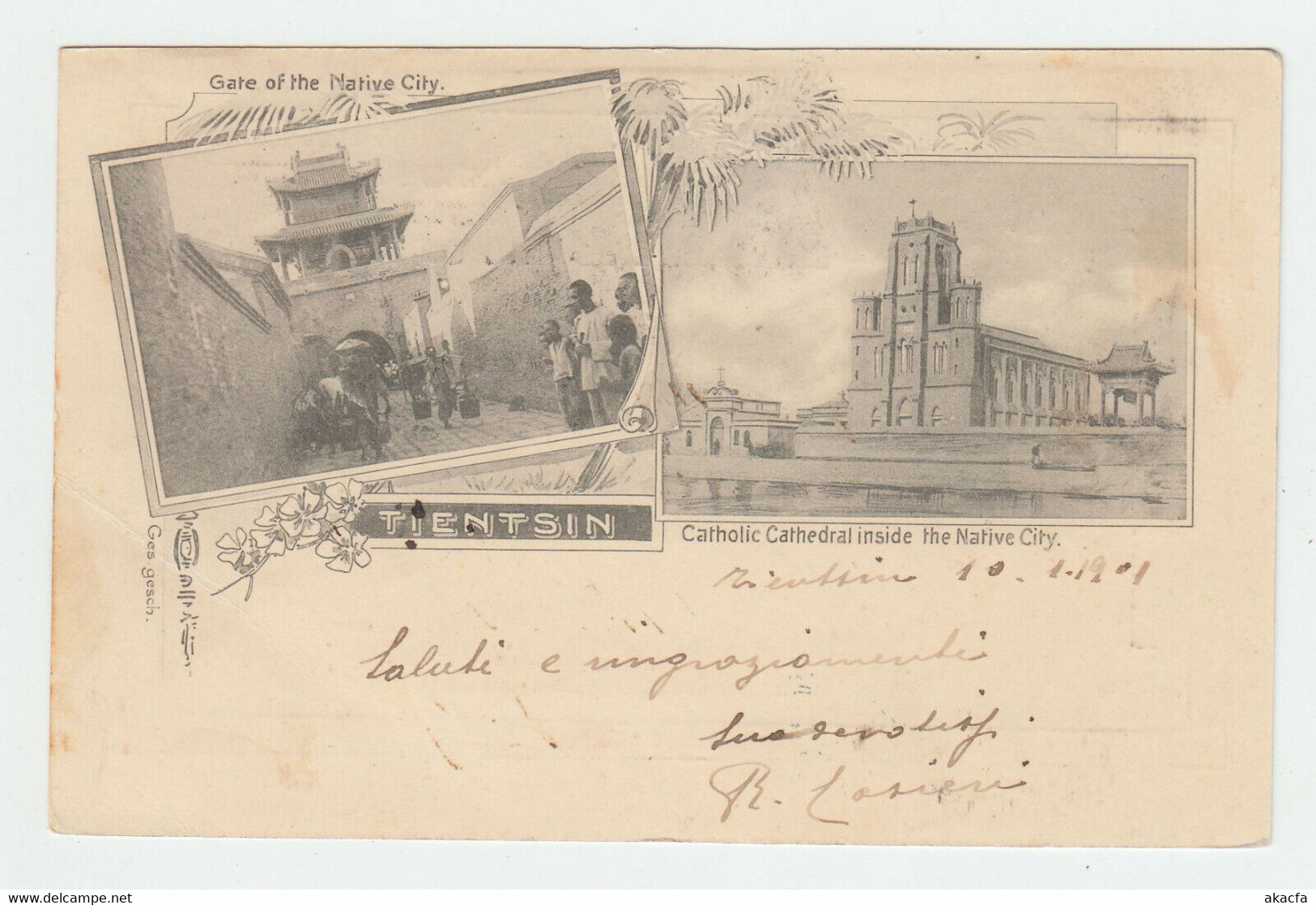 CHINA 1901 Cover PC TIENTSIN Dragon Shanghai French P.O. Genova Italy (c028) - Lettres & Documents