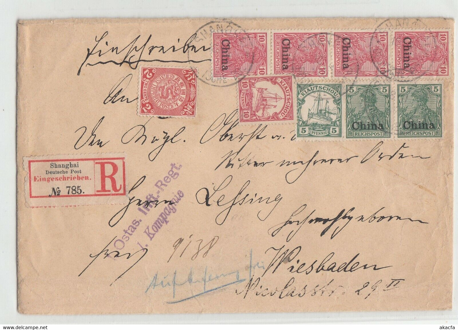 CHINA 1902 Registered Cover Deutsche Post Shanghai Mixed Franking (c023) - Lettres & Documents