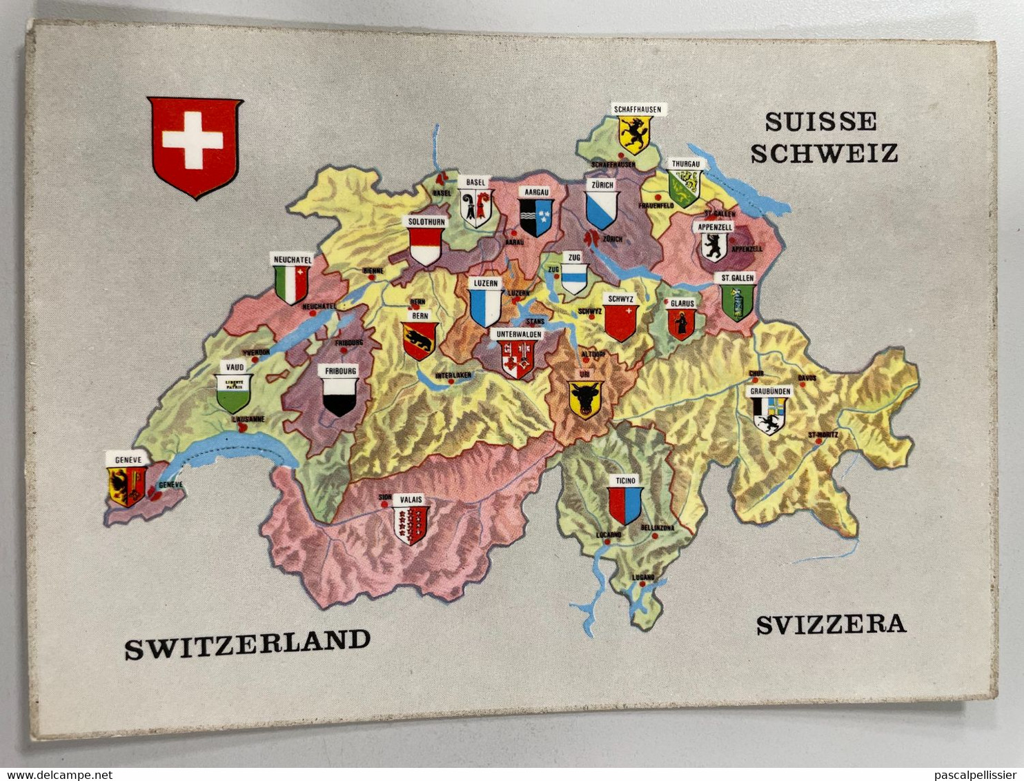 CPSM - SUISSE - SCHWEIZ - Carte Géographique Avec Les Blasons Des Différents Cantons - St. Anton