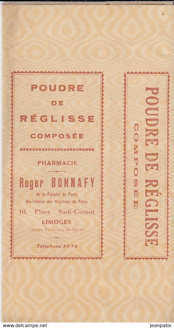 Boite Carton Pharmacie - Non Dépliée - Poudre De Réglisse - Pharmacie BONNAFY - LIMOGES - Attrezzature Mediche E Dentistiche