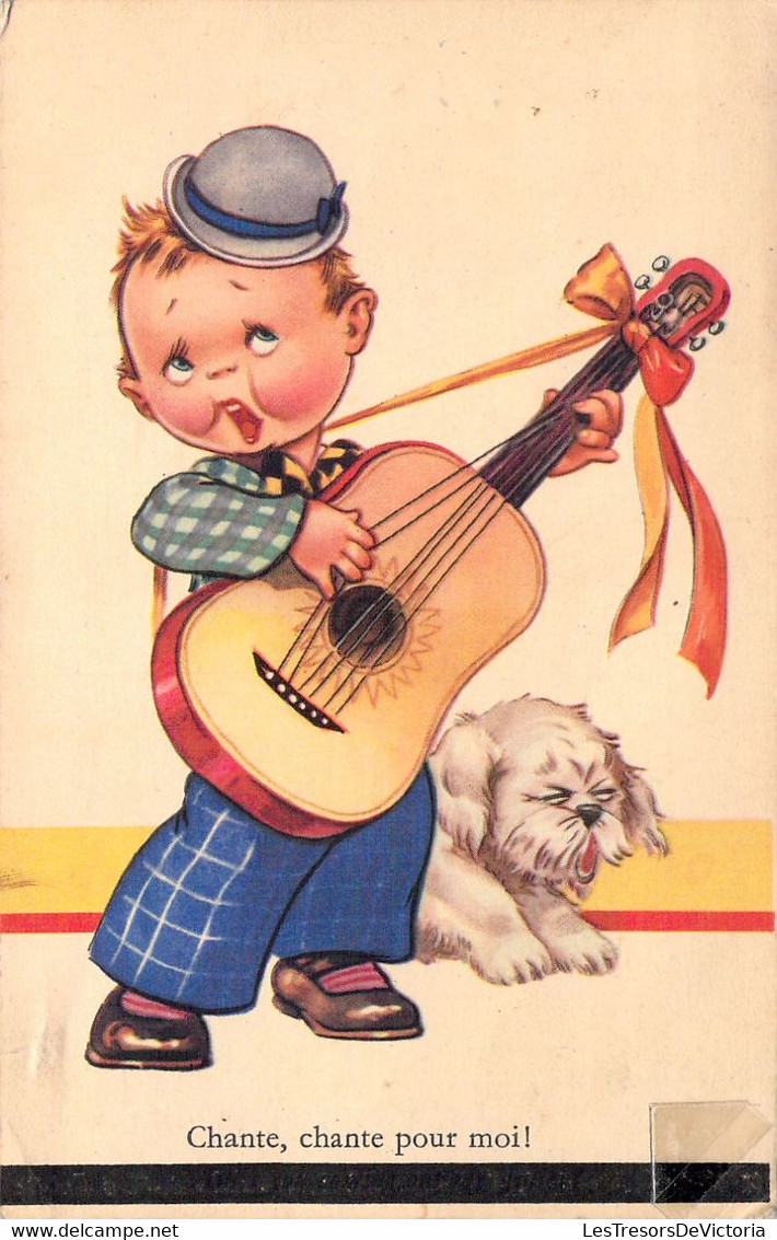 HUMOUR - Chante Chante Pour Moi! - Enfant Et Son Chien - Guitare  - Carte Postale Ancienne - Humour